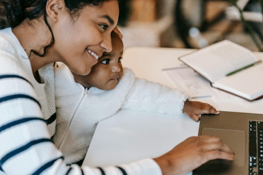 mom working from home with baby