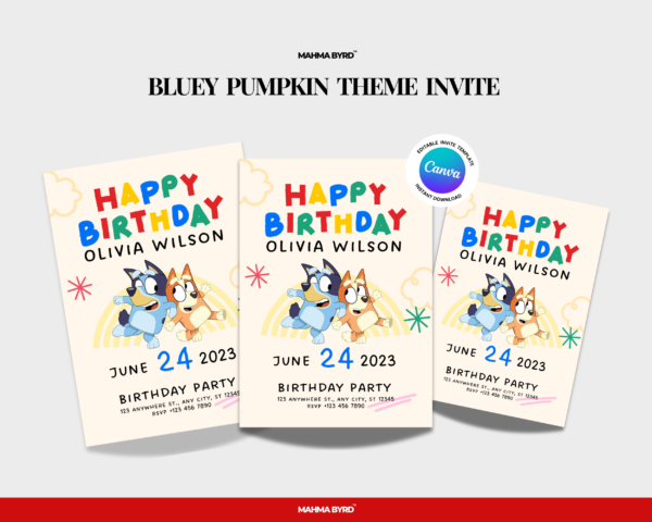 Colorful Bluey Birthday Invitation Printable Canva Template - Image 2