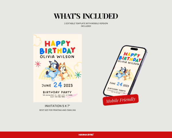 Colorful Bluey Birthday Invitation Printable Canva Template - Image 3